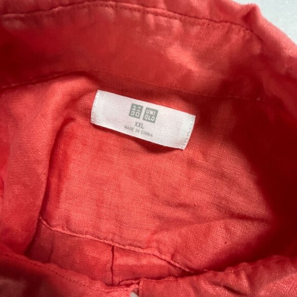 Uniqlo Womens Red 100% Linen Button-Up Long-Sleeve Shirt XXL Lightweight Casual - Picture 3 of 8